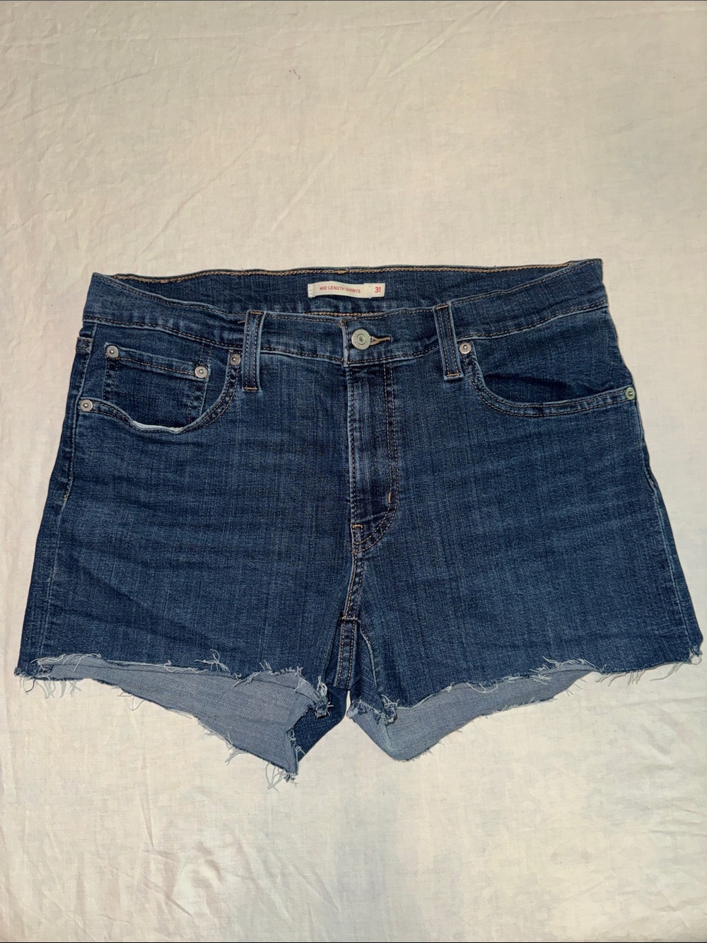 Levi's Mid Length Dark Blue Raw-Hem Denim Shorts